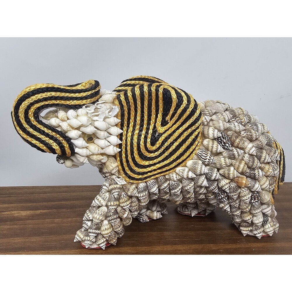 Sea Shell Encrusted Elephant Figurine Shell Covered Hand Made Statue Philippines